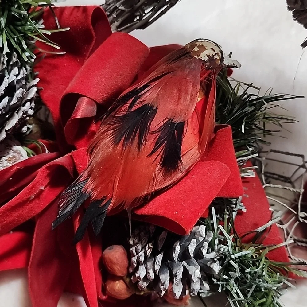 Festive Red and Green Holiday Wreath-- Wire Circle.